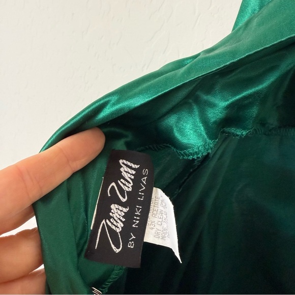 Vintage Zum Zum by Niki Livas Emerald Green Satin Halter Evening Gown Prom Dress - Picture 4 of 16